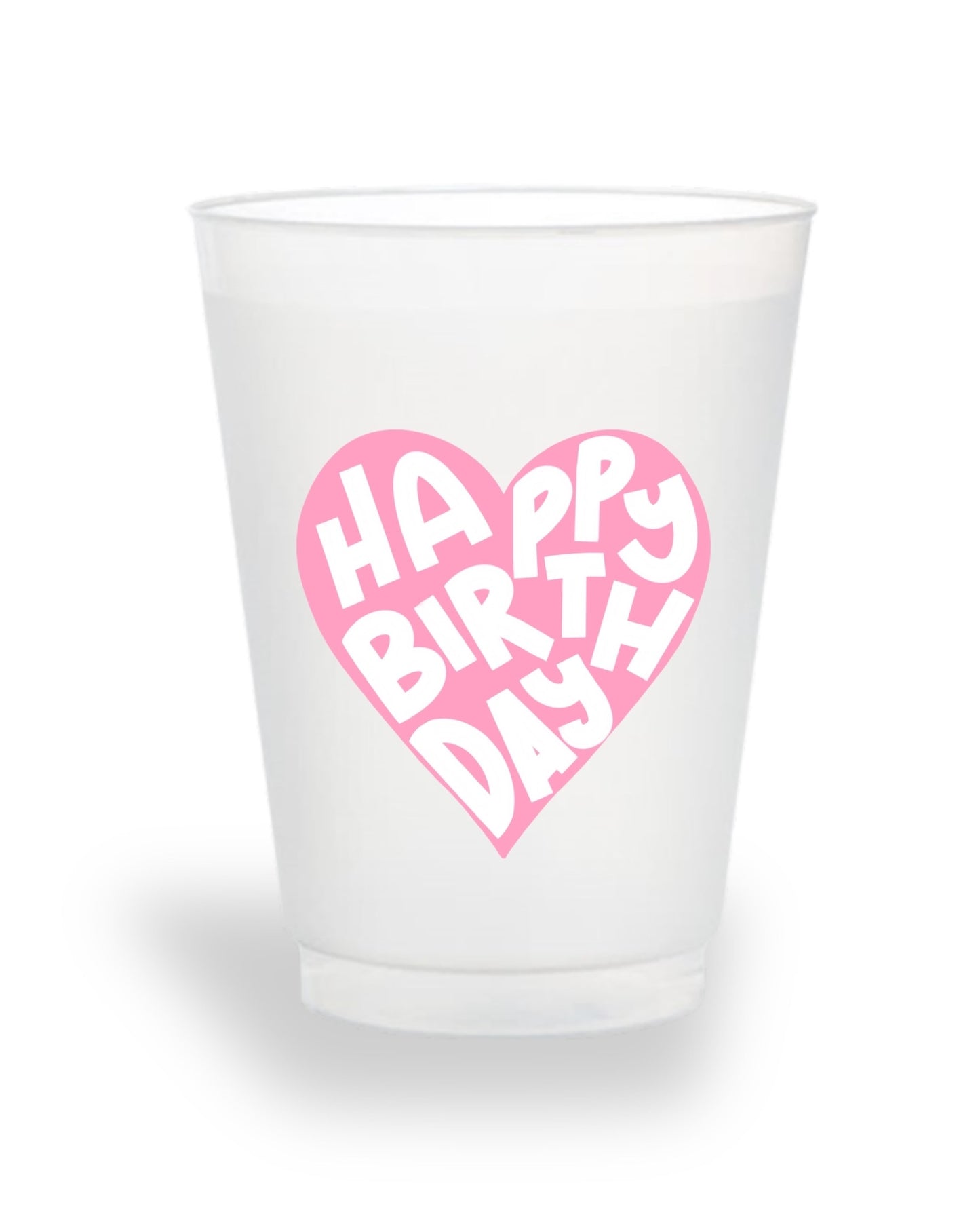 Pink Happy Birthday heart ready-made frosted party cups