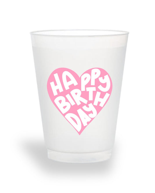 Pink Happy Birthday heart ready-made frosted party cups